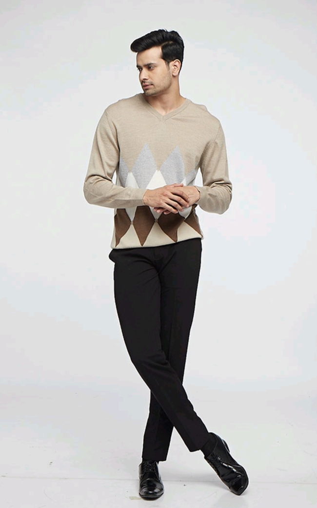 Skin Merino Wool Monte Carlo V-Neck Fashion Sweater| Men